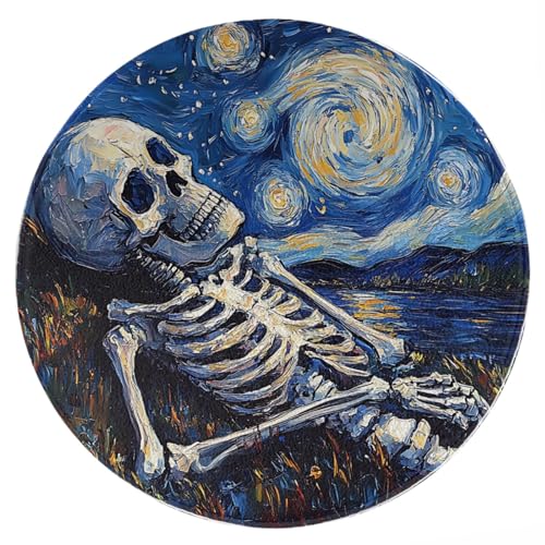 ENSFTF Living Room Rug Oil Painting Skeleton Pattern Round Modern Short Pile Extra Soft Easy Care Rug for Bedroom, Kitchen and Dining Room Size: 150 cm von ENSFTF