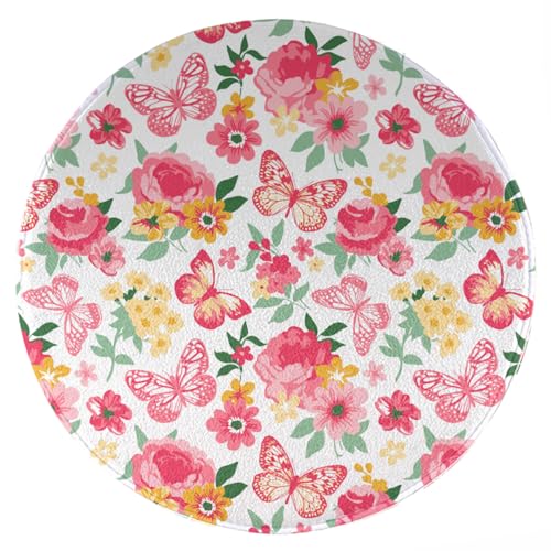 ENSFTF Living Room Rug Rose Pattern Round Modern Short Pile Extra Soft Easy Care Rug for Bedroom, Kitchen and Dining Room Size: 150 cm von ENSFTF