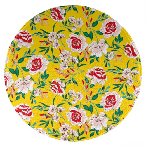 ENSFTF Living Room Rug Rose Pattern Round Modern Short Pile Extra Soft Easy Care Rug for Bedroom, Kitchen and Dining Room Size: 150 cm von ENSFTF