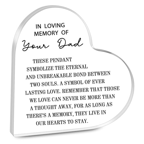 ENSIANTH Acrylschild in Herzform, Aufschrift "In Loving Memory of Your Dad", für Vater, Trauerverlust, Papa im Himmel, Trauergeschenk (Memory Dad Plaque) von ENSIANTH
