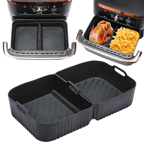 Silikoneinlagen Airfryer Zubehör Für Heißluftfritteuse Ninja Af500EU Af500EUCP 10,4L, Silikonform Für Heißluftfritteuse Zubehör, Silikoneinsatz Air Fryer Accessories Für Dual Zone Heißluftfritteuse von ENSINE