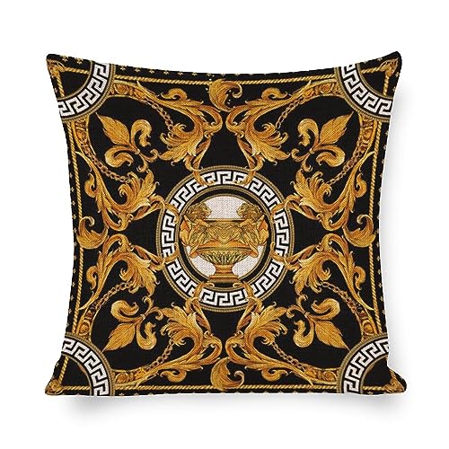 ENSOUND Kissenbezüge 50 x 50 cm Kissenbezüge Gold Schwarz Blume Europäische Teppiche Druck 2 Dekor Gold Kissen für Bettwäsche Wohnzimmer Schlafzimmer Büro Sofa Couch von ENSOUND