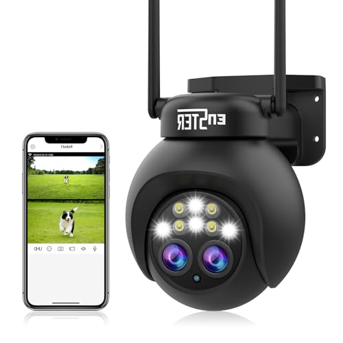 ENSTER 2K 4MP Überwachungskamera Aussen WLAN mit Dual-Objektiv, 8X Hybrid-Zoom mit 2,4GHz WiFi PTZ IP Kamera Outdoor,Auto-Tracking,Farb-Nachtsicht, Alarm, IP66,2-Wege-Audio von ENSTER