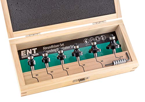 ENT 09001 6-tlg. HW Abrundfräser + Viertelstabfräser Kombi-Set mit Kugellager für R 2 - 3 - 4 - 6 - 8 - 10 mm - Schaft Ø 8 mm von ENT European Norm Tools