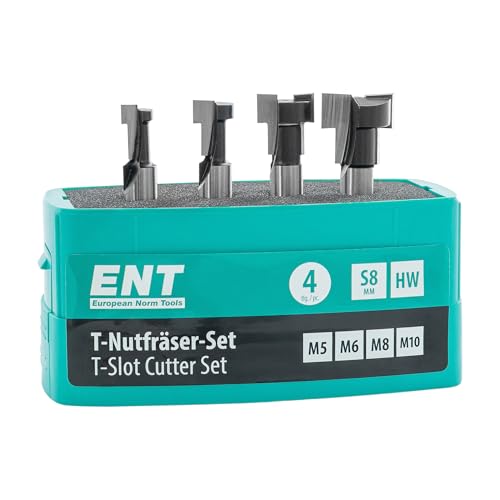 ENT 09045 4-tlg. T-Nutfräser-Set M5 M6 M8 M10, Schaft 8 mm, in Hartmetall, für Sechskantschrauben mit metrischem Gewinde von ENT European Norm Tools