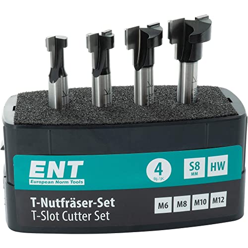 ENT 09046 4-tlg. HW T-Nutfräser-Set optimiert für M6 M8 M10 M12 Sechskantschrauben, HW, Schaft (S) 8 mm von ENT European Norm Tools