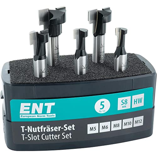 ENT 09055 5-tlg. HW T-Nutfräser-Set optimiert für M5 M6 M8 M10 M12 Sechskantschrauben, HW, Schaft (S) 8 mm von ENT European Norm Tools