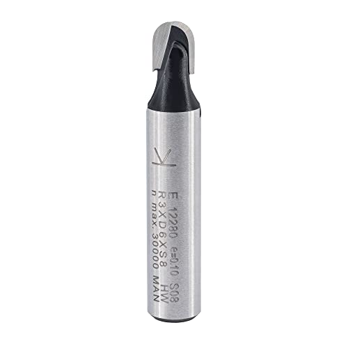 ENT 12280 Hohlkehlfräser HW, Schaft (S) 8 mm, Radius (R) 3 mm, Durchmesser (D) 6 mm, NL 6 mm, SL 32 mm, Holzbearbeitung, Oberfräse von ENT