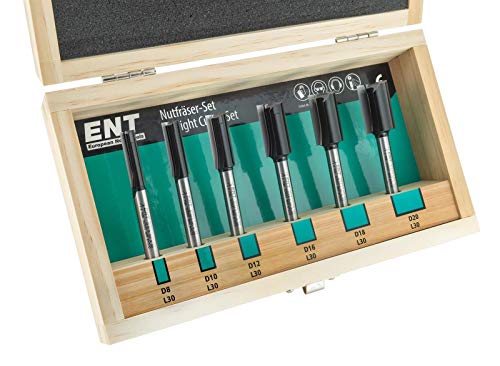 ENT 09010 6-tlg. Nutfräser Set - extra lang 90 mm - Hartmetall Grundschneide zum Einbohren Z2+1 - Ø 8-10-12-16-18-20 mm - Schaft Ø 8 mm von ENT European Norm Tools