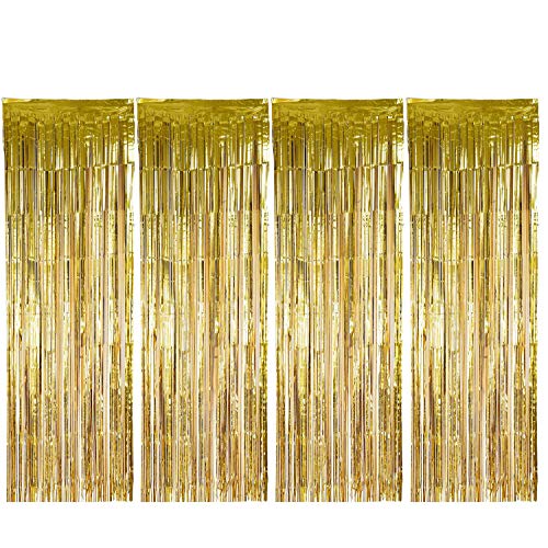 Folienvorhänge 1 x 2,5m metallische Fransen, schimmernder Vorhang für Geburtstag, Hochzeit, Party, Halloween, Weihnachten, Dekoration, 4 Stück Gold von ENTHUR