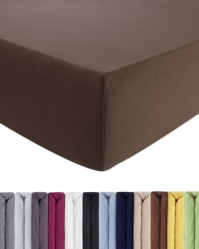 Entspanno Luxus Spannbettlaken 2X 90x190 bis 100x220cm - Aus weichem Premium Jersey - Ideal für Wasser- & Boxspringbetten bis 35cm Höhe - Café-Braun von ENTSPANNO