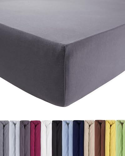 Entspanno Luxus Spannbettlaken 2X 90x190 bis 100x220cm - Aus weichem Premium Jersey - Ideal für Wasser- & Boxspringbetten bis 35cm Höhe - Licht-Grau von ENTSPANNO