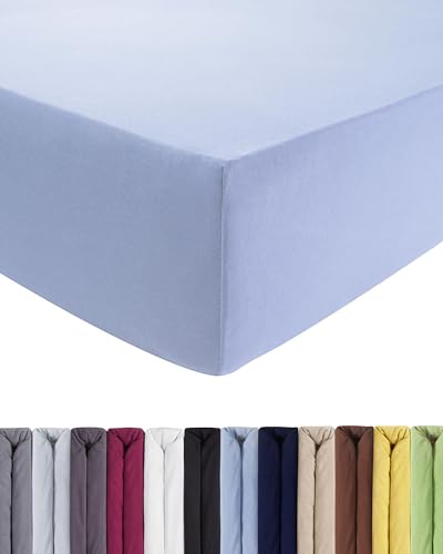 ENTSPANNO Luxus Spannbettlaken 140x200 bis 160x220 cm - Aus weichem Premium Jersey - auch ideal für Wasser- u. Boxspringbett bis 35cm Höhe - Hell-Blau von ENTSPANNO