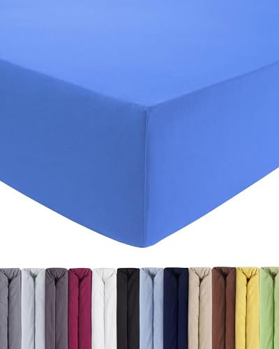 ENTSPANNO Luxus Spannbettlaken 140x200 bis 160x220 cm - Aus weichem Premium Jersey - Ideal für Wasser- u. Boxspringbett bis 35cm Höhe - Königsblau von ENTSPANNO