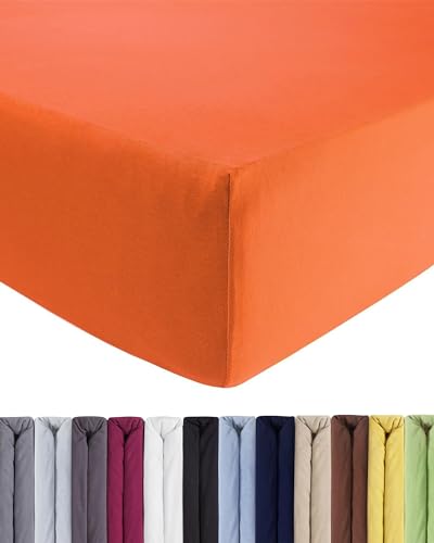 ENTSPANNO Luxus Spannbettlaken 140x200 bis 160x220 cm - Aus weichem Premium Jersey - Ideal für Wasser- u. Boxspringbett bis 35cm Höhe - Orange von ENTSPANNO