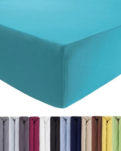 ENTSPANNO Luxus Spannbettlaken 140x200 bis 160x220 cm - Aus weichem Premium Jersey - Ideal für Wasser- u. Boxspringbett bis 35cm Höhe - Petrol von ENTSPANNO