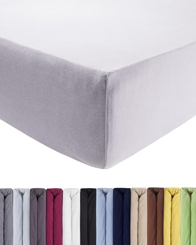 ENTSPANNO Luxus Spannbettlaken 140x200 bis 160x220 cm - Aus weichem Premium Jersey - auch ideal für Wasser- u. Boxspringbett bis 35cm Höhe - Silbergrau von ENTSPANNO