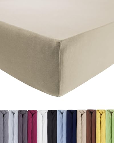 Entspanno Luxus Spannbettlaken 180-200 bis 200-220cm - Aus weichem Premium Jersey - Ideal für Wasser- & Boxspringbetten bis 35cm Höhe - Beige von ENTSPANNO