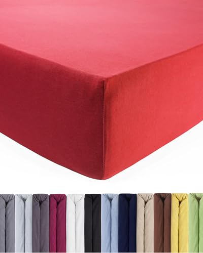 ENTSPANNO Luxus Spannbettlaken 140x200 bis 160x220 cm - Aus Premium Jersey - auch ideal für Wasser- u. Boxspringbett bis 35cm Höhe - Koralle-Rot von ENTSPANNO