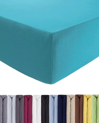 ENTSPANNO Luxus Spannbettlaken 180 x 200 bis 200 x 220 cm - Aus weichem Premium Jersey - Ideal für Wasser- u. Boxspringbetten bis 35cm Höhe - Petrol von ENTSPANNO