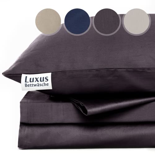 ENTSPANNO Luxus Bettwäsche | Baumwolle Satin - Bettdecke 135x200 Set mit Kissen 40x80 Anthrazit | ÖkoTex Standard | Mako Satin Bettwäsche für erholsamen Schlaf von ENTSPANNO