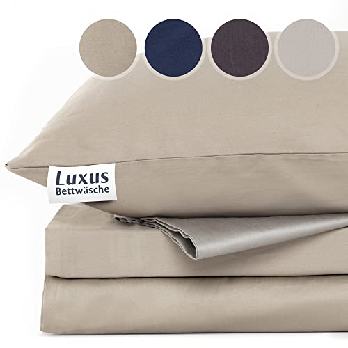 ENTSPANNO Luxus Bettwäsche | Baumwolle Satin - Bettdecke 135x200 Set mit Kissen 80x80 Sandgold | ÖkoTex Standard | Mako Satin Bettwäsche für erholsamen Schlaf von ENTSPANNO