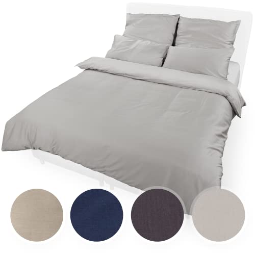 ENTSPANNO Luxus Bettwäsche | Baumwolle Satin - Bettdecke Bettbezug 135x200 Silbergrau | ÖkoTex Standard | Mako Satin Bettwäsche für erholsamen Schlaf von ENTSPANNO