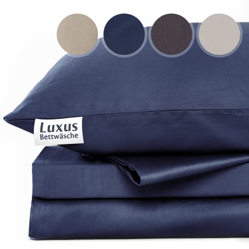 ENTSPANNO Luxus Bettwäsche | Baumwolle Satin - Bettdecke Bettbezug 155x200 Marine | ÖkoTex Standard | Mako Satin Bettwäsche für erholsamen Schlaf von ENTSPANNO
