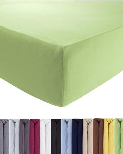 ENTSPANNO Luxus Spannbettlaken 120-130 bis 200-220cm - Aus weichem Premium Jersey - Ideal für Wasser- & Boxspringbetten bis 35cm Höhe - Hellgrün von ENTSPANNO