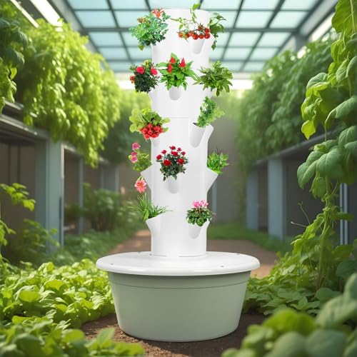 Hydroponischer Turm, Vertikales Hydroponik-Gewächshaus mit Tank, Indoor Pflanzenzucht System, 5/7 Ebenen, 20/28 Löcher von ENTTEN