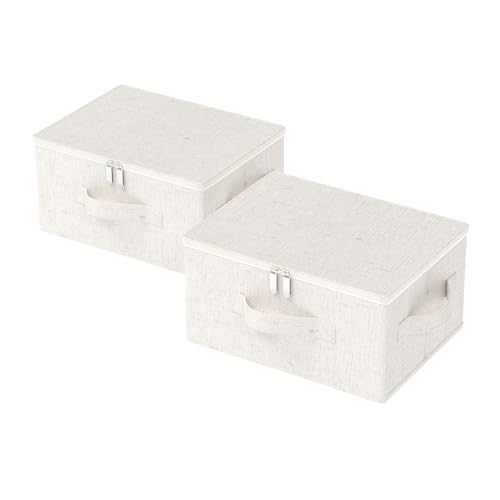 ENUMAIL 2er Set Aufbewahrungsbox mit Deckel, Boxen aus Vliesstoff mit Griff, Kleiderschrank Aufbewahrungstasche Kann im Schlafzimmer, Wohnzimmer Verwendet Werden, 40×30×20cm, Beige von ENUMAIL