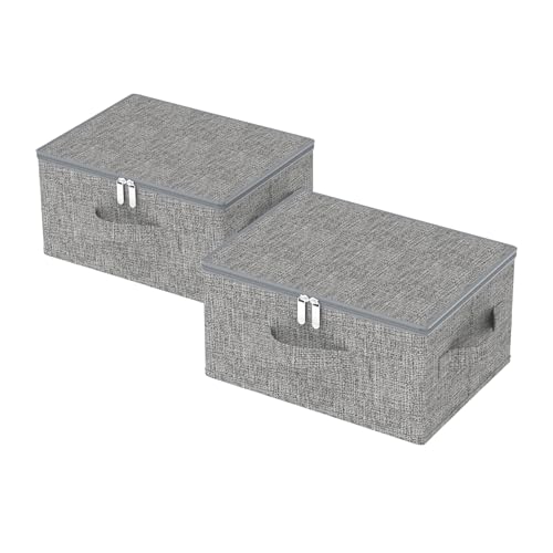 ENUMAIL 2er Set Aufbewahrungsbox mit Griff, Kleiderschrank Aufbewahrungstasche mit Deckel, Boxen Kann im Schlafzimmer, Wohnzimmer Verwendet Werden, 40×30×20cm, Grau von ENUMAIL