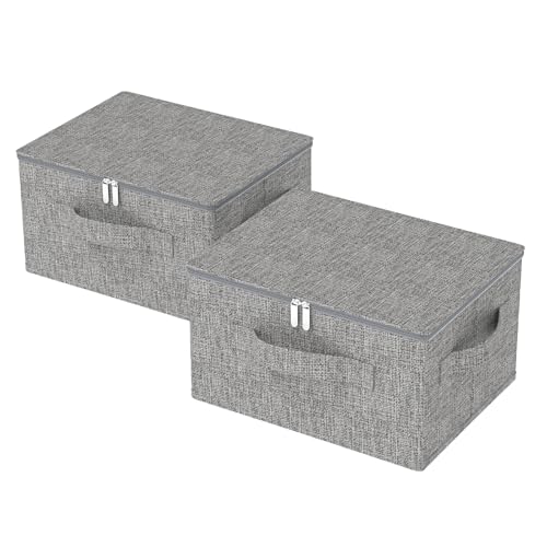 ENUMAIL 2er Set Faltbarer Ordnungsboxen mit Deckel, Aufbewahrungsbox mit Griff, Kleiderschrank Aufbewahrungstasche Kann im Schlafzimmer, Wohnzimmer Verwendet Werden, 45×35×25cm, Grau von ENUMAIL
