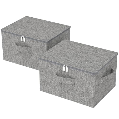 ENUMAIL 2er Set Faltbarer Ordnungsboxen mit Deckel, Aufbewahrungsbox mit Griff, Kleiderschrank Boxen Kann im Schlafzimmer, Wohnzimmer Verwendet Werden, 50×40×30cm, Grau von ENUMAIL