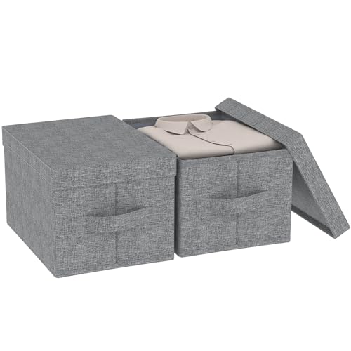 ENUMAIL Aufbewahrungsbox für Stoffe, Organizer Storage Box mit Deckel, Klappbox mit Griffen, 2er Set Regalkörbe Stoff, Verwendet für die Aufbewahrung von Kleidung, 42×30×26 Zentimeter, Grau von ENUMAIL