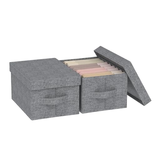 ENUMAIL Aufbewahrungsbox mit Deckel, Organizer Storage Box, Klappbox mit Griffen, 2er Set Verwendet für die Aufbewahrung von Kleidung, 33×23×18 Zentimeter, Grau von ENUMAIL