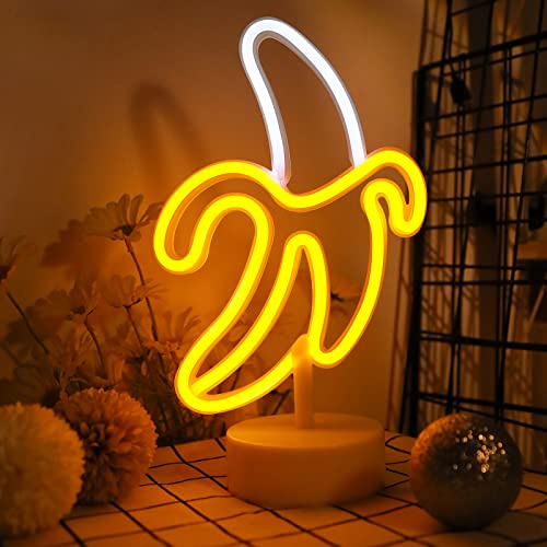 ENUOLI Bananen-LED-Neonschilder, Bananen-Neonlicht, Kunst, bunte Neonlampe mit Halterung, Bananen-Nachtlichter, USB/Batterie, Innenbereich, Geschenk, Schlafzimmerdekoration von ENUOLI