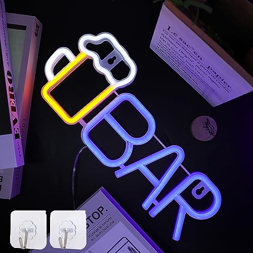 ENUOLI Bar Bier Neon Schilder LED Bar Neon Light Neon Blue Wall Lamps Bier Neon Nachtschild USB oder 3-AA Batterie Batterieantrieb Neon Wandschilder für Schlafzimmer Bar Store Club Home Party Kunstde von ENUOLI