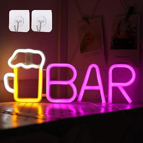 ENUOLI Bar Neonschilder, Bier Neonschilder für Wanddekoration Bier Lichter mit USB/Batterie für Schlafzimmer LED Schild Dekor Ästhetik für Bar Pub Club Wohnzimmer Bistro Party Dekor (Pink) von ENUOLI