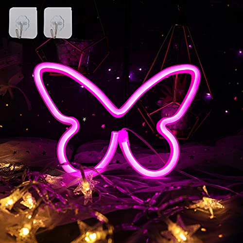 ENUOLI Butterfly Neonschilder Neonlichtschirm für Wanddeko Batterie/USB betriebene Neonlichtschilder mit 2 Haken Neon Nachtlicht Led Neonlicht für Party Geburtstag Hochzeit (Rosa) von ENUOLI