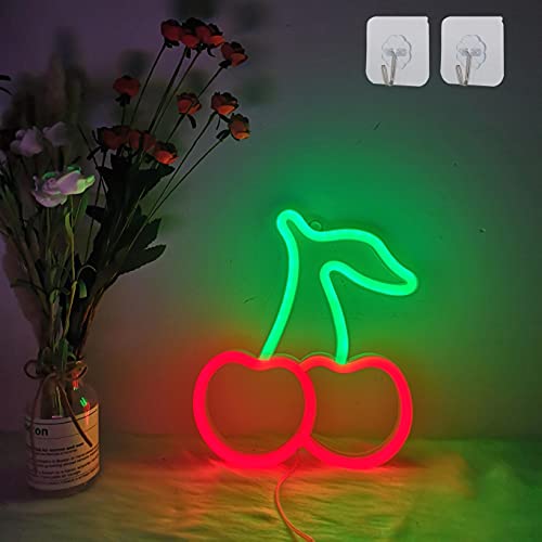 ENUOLI Cherry Neon Light Sign Led Neon Sign mit 2 Haken USB/Batteriebetriebene Neon Nachtlicht Neon Sign Lampe für Wanddekor Neon Night Light Neon Light Shade für Home Parties Dekoration (Rot&Grün) von ENUOLI