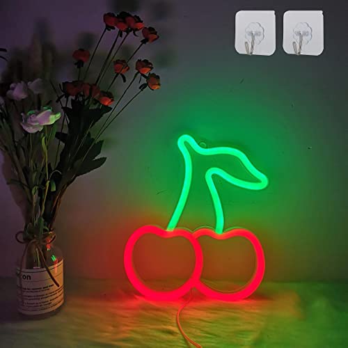 ENUOLI Cherry Neon Light Sign Led Sign mit 2 Haken USB/Batteriebetriebene Nachtlicht Neon Sign Lampe für Wanddekor Night Lights Neon Light Shade für Home Parties Dekoration (Rot&Grün) ENUOLI Cherry Neon Light Sign Led Sign mit 2 Haken USB/Batteriebetriebene Nachtlicht Neon Sign Lampe für Wanddekor Night Lights Neon Light Shade für Home Parties Dekoration (Rot&Grün) von ENUOLI