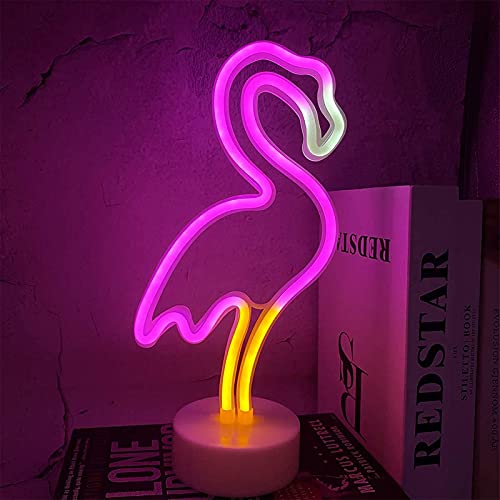 ENUOLI Flamingo Leuchtreklame Neonlicht mit Sockel Led Leuchtreklame Leuchtreklame für Wanddekor USB oder batteriebetriebene Neon Light Sign Neon Nachtlicht Neonlampe für Festival Party Weihnachten von ENUOLI