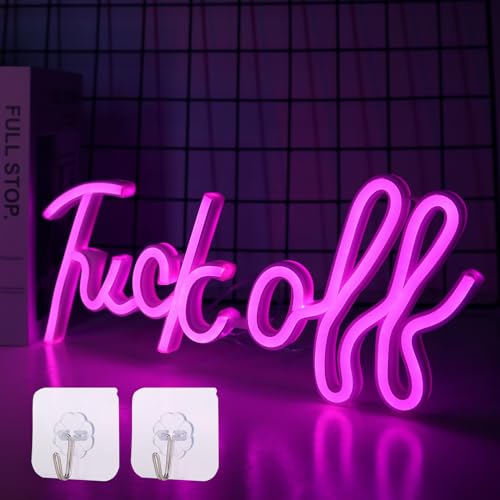 ENUOLI Fuck Off Neonschilder, USB-/batteriebetriebene Neon-Nachtlichter, rosa Worte, LED-Neonwandleuchte, Fuck Off Neonlicht-Wandlampe für Zuhause, Schlafzimmer, Bar, Kneipe, Club, Party, Männerhöhle von ENUOLI