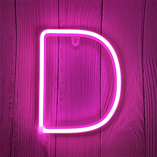 LED Neon Buchstaben Lichter Rosa Neonschild Leuchten Buchstaben Neonschild Batterie/USB Beleuchtete Buchstaben Neon Nachtlicht Dekor für Kinderzimmer,Hochzeit,Weihnachten,Valentinstag(D) von ENUOLI