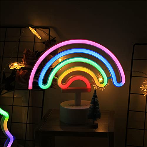 LED nette bunte Neon Regenbogen Zeichen Lichter Regenbogen Neonlicht mit Basis Batteriebetriebener Neon Nachtlicht Led Neon Sign für Kinderzimmer Wohnzimmer Festival Party Dekoration von ENUOLI