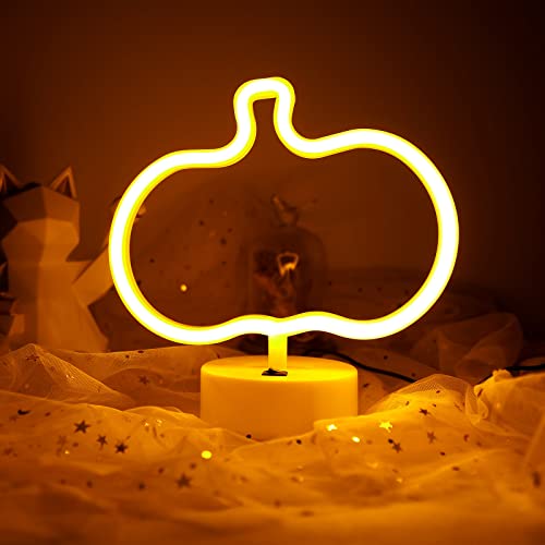 LED Pumpkin Neon Sign Neonlicht mit Sockel Led Leuchtreklame Neon Wandkunst Nachtlicht USB/Batteriebetriebene Neon beleuchtung für Kinderzimmer Halle Geburtstag Halloween Festival Dekor(Gelbe) von ENUOLI