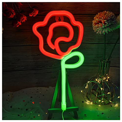 ENUOLI LED Rose Neonzeichen Rose Blume mit grünem Stamm Wandleuchte USB & Batterie Powered LED Rose Neonlichter Schlafzimmer Wohnkultur Hängen Festliche Partei Weihnachten Hochzeit Neonzeichen Dekor von ENUOLI