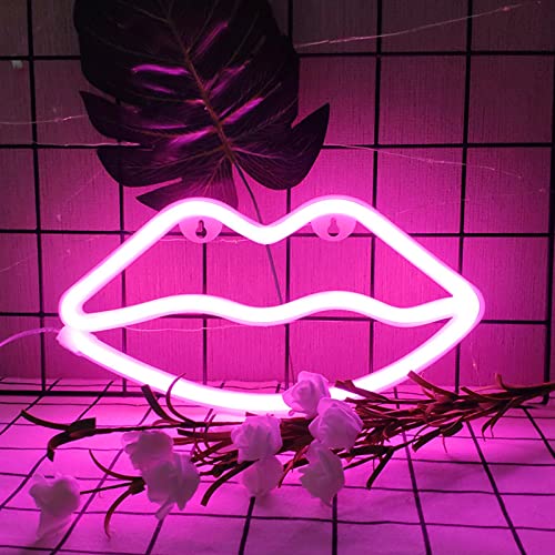 ENUOLI Lippe Neonzeichen Lippe Neonlicht LED Neon Wall Zeichen Rosa Neonlicht Zeichen USB/Batteriebetriebene Nachtlichter für Schlafzimmer Kinderzimmer Hotel Shop Restaurant Spiel Büro Wand Party S von ENUOLI