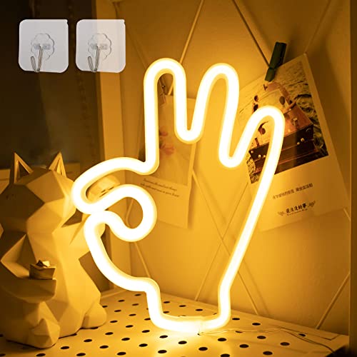 ENUOLI Neon Signs, OK Gesture LED Neon Light Signs Hand Shape Finger Neon Signs USB/Battery Operated Hanging Neon Signs Neon Night Lights for Home Wall Game Room Bar Christmas Birthday Party Gift von ENUOLI
